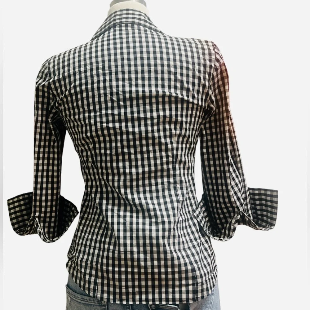 Ann Taylor Black and White Gingham Button-Down Shirt - Picture 6 of 6